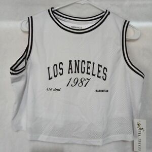 Orange Kiss Los Angeles 1987 Mesh Crop Top Tank White Black Large
